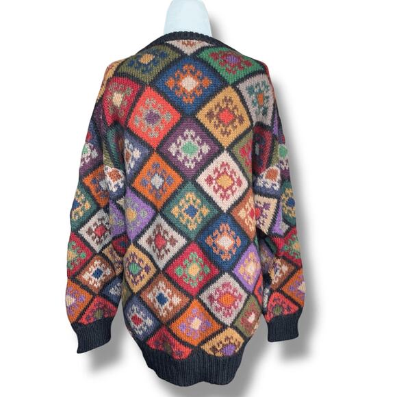 Vintage 90s Peruvian Connection Alpaca Sweater Burgundy Diamond Loose Knit Small - Picture 4 of 11